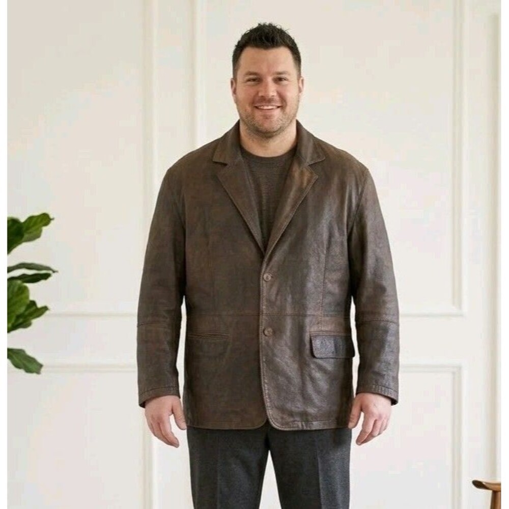 Missani Le Collezioni Leather Sport Coat Blazer Jacket Mens 3X Brown 2-Button